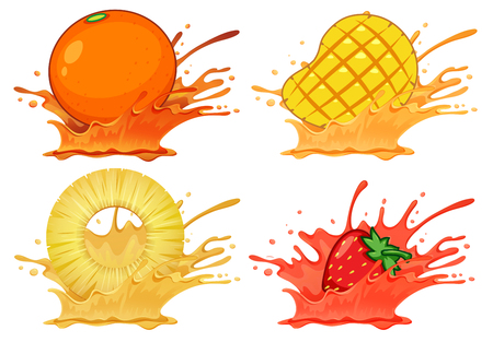 Set of splash fruit juice illustrationのイラスト素材