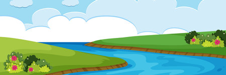A natural river view illustrationのイラスト素材