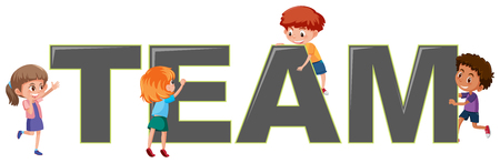 Children with team logo illustrationのイラスト素材