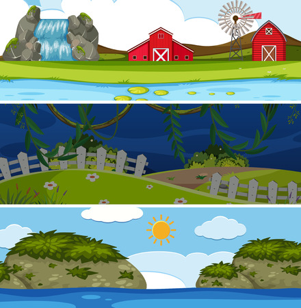 Set of nature landscape illustrationのイラスト素材