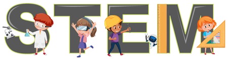 Students character with STEM logo illustrationのイラスト素材