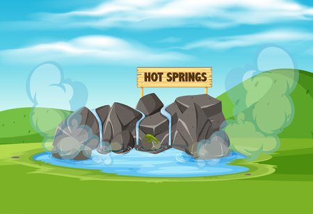 A hot springs in nature illustrationのイラスト素材