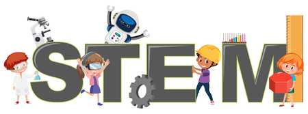 Children with STEM logo illustrationのイラスト素材