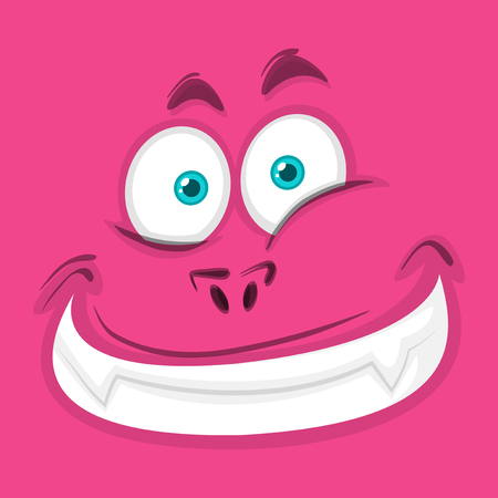 Happy pink monster face illustrationのイラスト素材