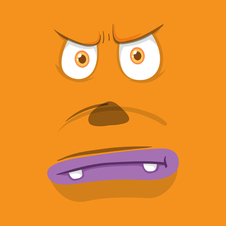 Orange monster face expression illustrationのイラスト素材