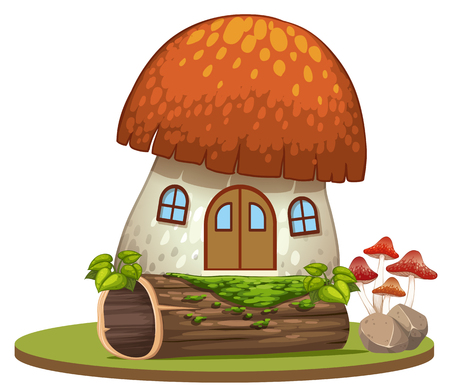 Enchanted mushroom house on white background illustrationのイラスト素材