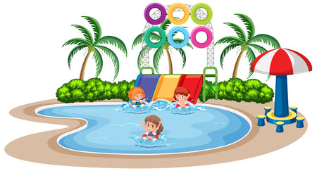Children play at water park illustrationのイラスト素材