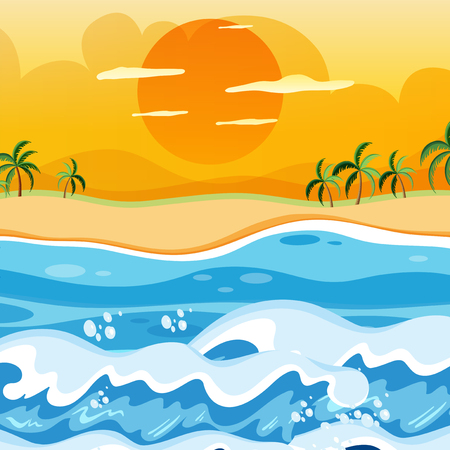 Sunset on the beach background illustrationのイラスト素材