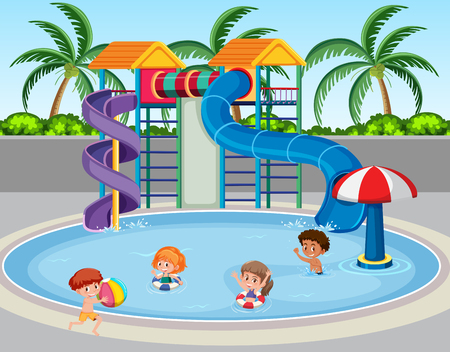 Children at the water park illustrationのイラスト素材
