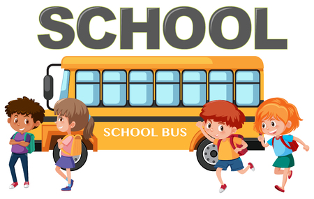 Isolated student and school bus illustrationのイラスト素材