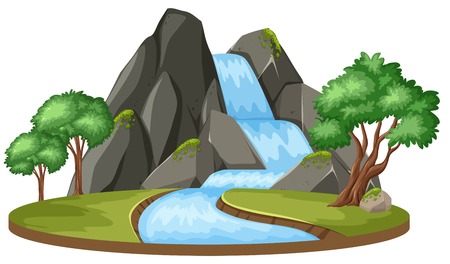 Isolated water fall landscape illustrationのイラスト素材