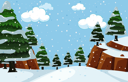 Snowfall nature landscape scene illustrationのイラスト素材
