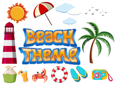 Set of Beach theme objects illustrationのイラスト素材