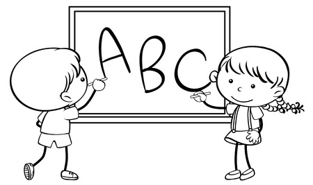 Black and white doodle character illustrationのイラスト素材