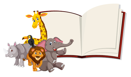 Wild animals open book template illustrationのイラスト素材