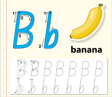 Letter B tracing alphabet worksheets illustrationのイラスト素材