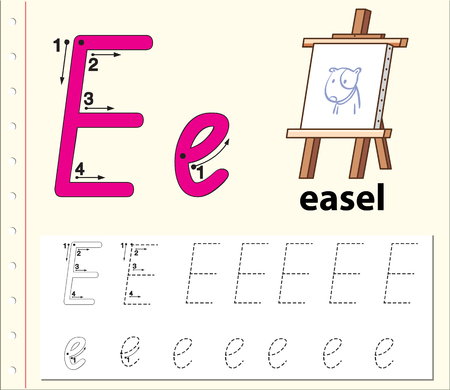 Letter E tracing alphabet worksheets illustrationのイラスト素材