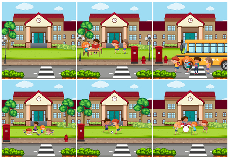 Set of school background illustrationのイラスト素材