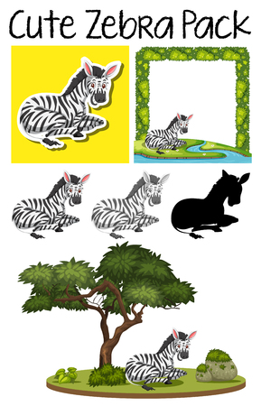 A pack of cute zebra illustrationのイラスト素材