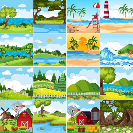 Set of nature landscape illustrationのイラスト素材