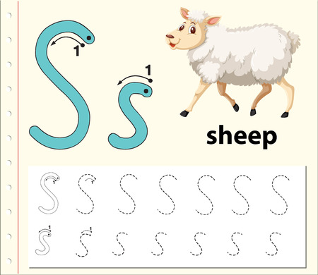 Letter S tracing alphabet worksheets illustrationのイラスト素材