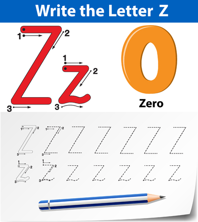Letter Z tracing alphabet worksheets illustrationのイラスト素材