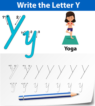 Letter Y tracing alphabet worksheets illustrationのイラスト素材