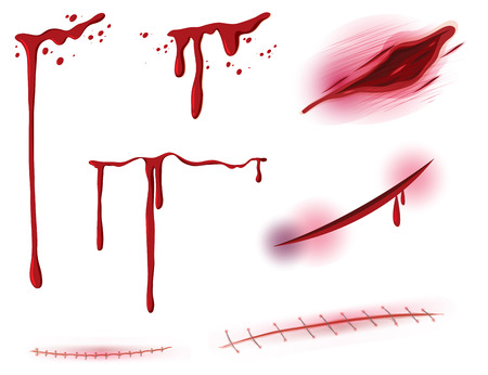 Set of blood and wound illustrationのイラスト素材