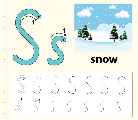 Letter S tracing alphabet worksheets illustrationのイラスト素材
