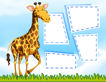 A giraffe on blank note template illustrationのイラスト素材