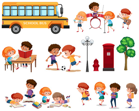 Set of school kids isolated illustrationのイラスト素材