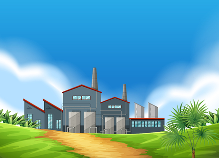 A factory scene in nature illustrationのイラスト素材