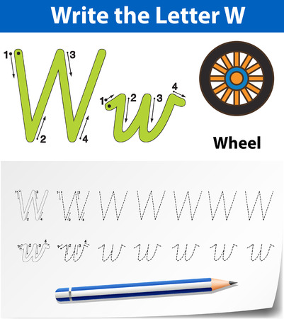 Letter W tracing alphabet worksheets illustrationのイラスト素材