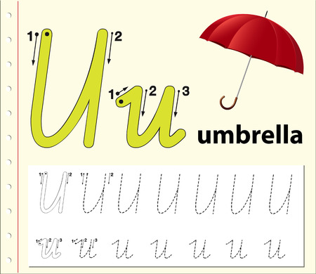 Letter U tracing alphabet worksheets illustrationのイラスト素材