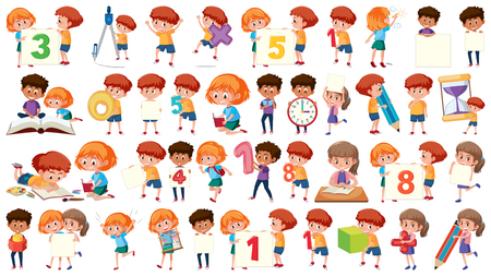 Set of math kids illustrationのイラスト素材
