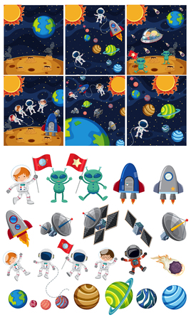 Set of space element illustrationのイラスト素材