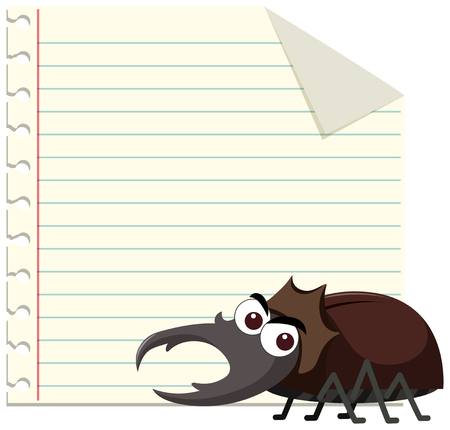 A beetle on note template illustrationのイラスト素材