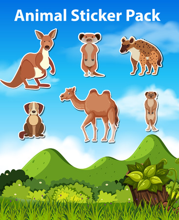 Set of wild animal sticker illustrationのイラスト素材