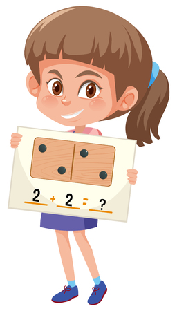 A girl holding math question card illustrationのイラスト素材