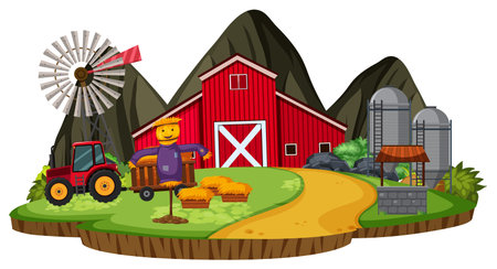 Isolated cartoon farm scene  illustrationのイラスト素材