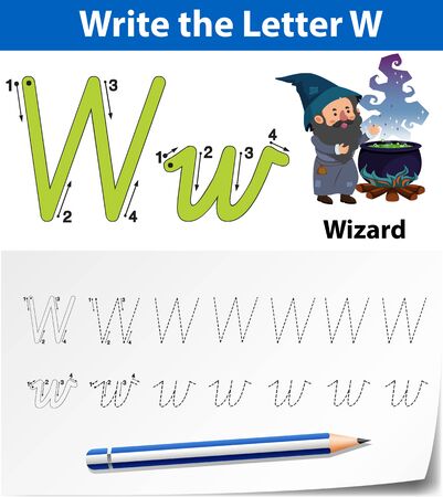 Letter W tracing alphabet worksheets illustrationのイラスト素材