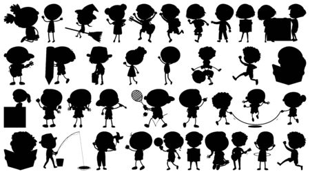 Set of silhouette kids character illustrationのイラスト素材