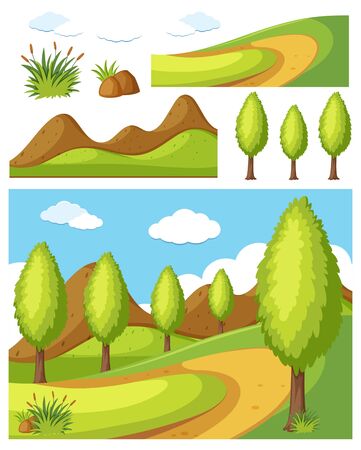Set of nature element illustrationのイラスト素材