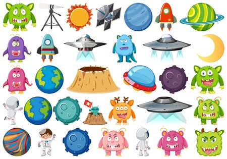 Set of planet space element illustrationのイラスト素材