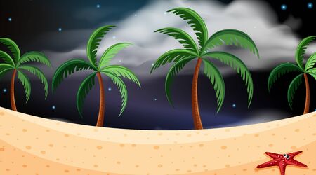 beach scene at night illustrationのイラスト素材