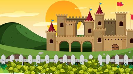 Castle in garden scene illustrationのイラスト素材