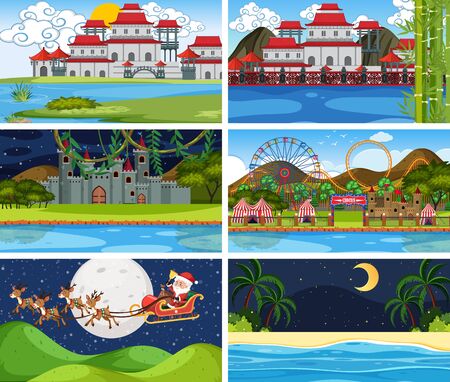 Set of different background scenes illustrationのイラスト素材