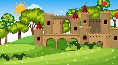 Castle in nature scene illustrationのイラスト素材