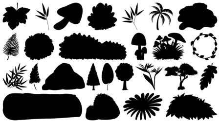 Set of sihouette isolated objects theme - plants illustrationのイラスト素材
