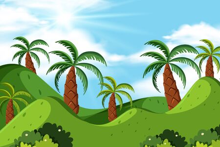 Background design of landscape with trees on hills illustrationのイラスト素材